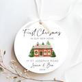 New Home Ornament, Christmas Wreath Ornament, Ceramic New Home Ornament, Personalized First Christmas New Home Ornament, Custom Ceramic Keepsake with Address, Names & Year, 3x3 Inch Christmas Decoration CX02-13 - Kindlytoys