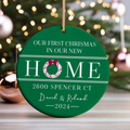 New Home Ornament, Christmas Wreath Ornament, Ceramic New Home Ornament, Personalized First Christmas New Home Ornament, Custom Ceramic Keepsake with Address, Names & Year, 3x3 Inch Christmas Decoration CX02-8 - Kindlytoys