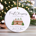 New Home Ornament, Christmas Wreath Ornament, Ceramic New Home Ornament, Personalized First Christmas New Home Ornament, Custom Ceramic Keepsake with Address, Names & Year, 3x3 Inch Christmas Decoration CX02-13 - Kindlytoys