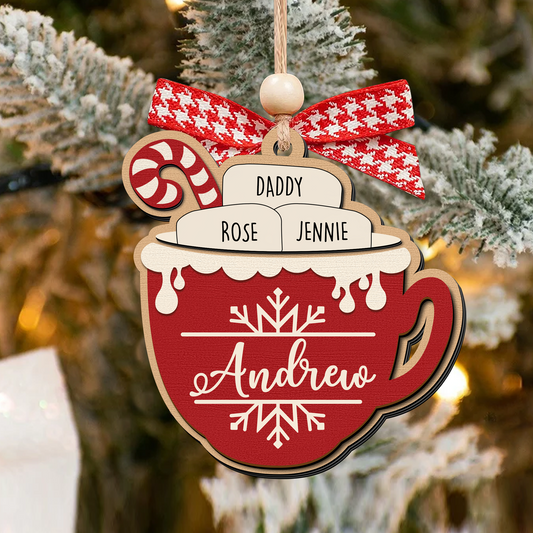 Personalizable Hot Cocoa Christmas Ornament With Family Names, Marshmallow Hot Cocoa Christmas Tree Ornament CF508