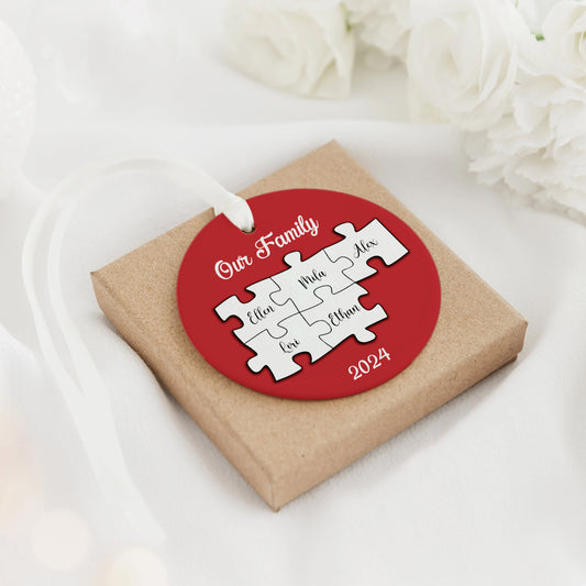 Personalized Ceramic Family Ornament, Puzzle Ornament, Pieces of our Family CX02-33