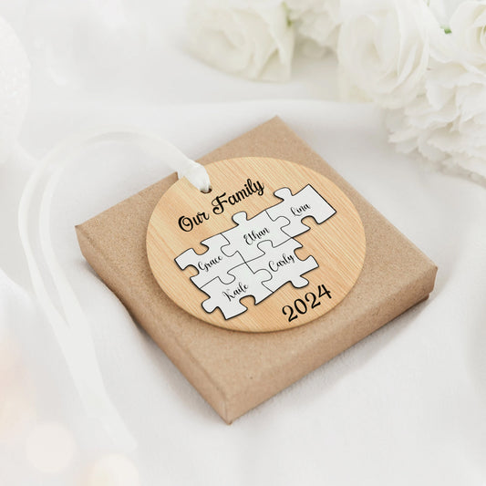 Personalized Ceramic Family Ornament, Puzzle Ornament, Pieces of our Family CX02-31