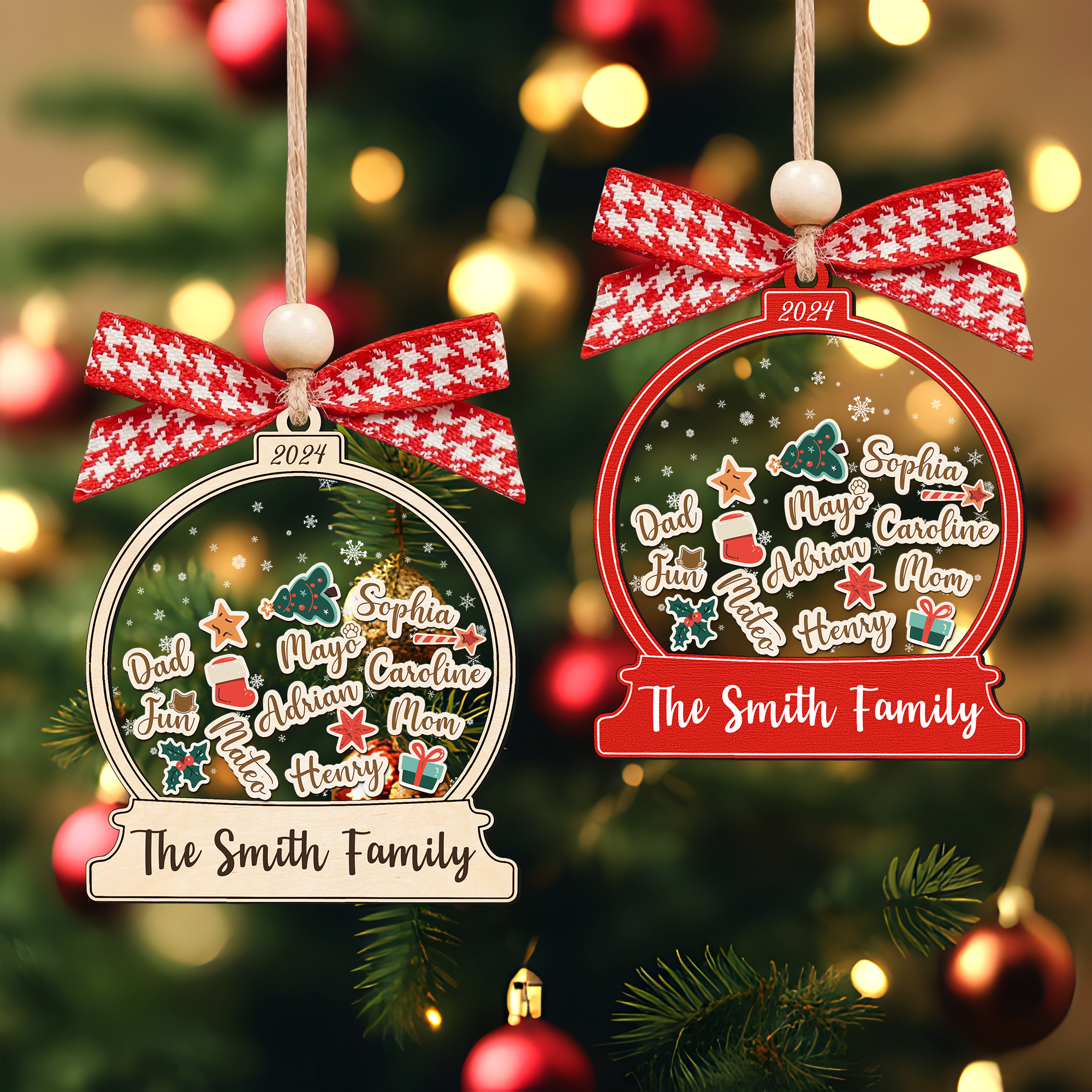 Personalized Family Christmas Ornaments, Custom Family Names Christmas Tree Decorations CF220