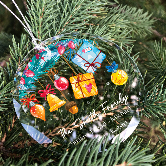 Personalized Family Christmas Glass Ornaments, Family Christmas Tree Keepsake GX02-6