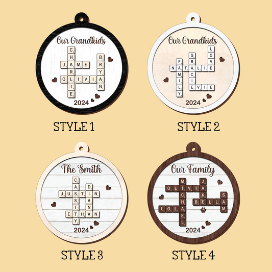 Personalized Family Crossword Puzzle Art 2-Layer Wooden Ornament, Christmas Gift For Family CF574