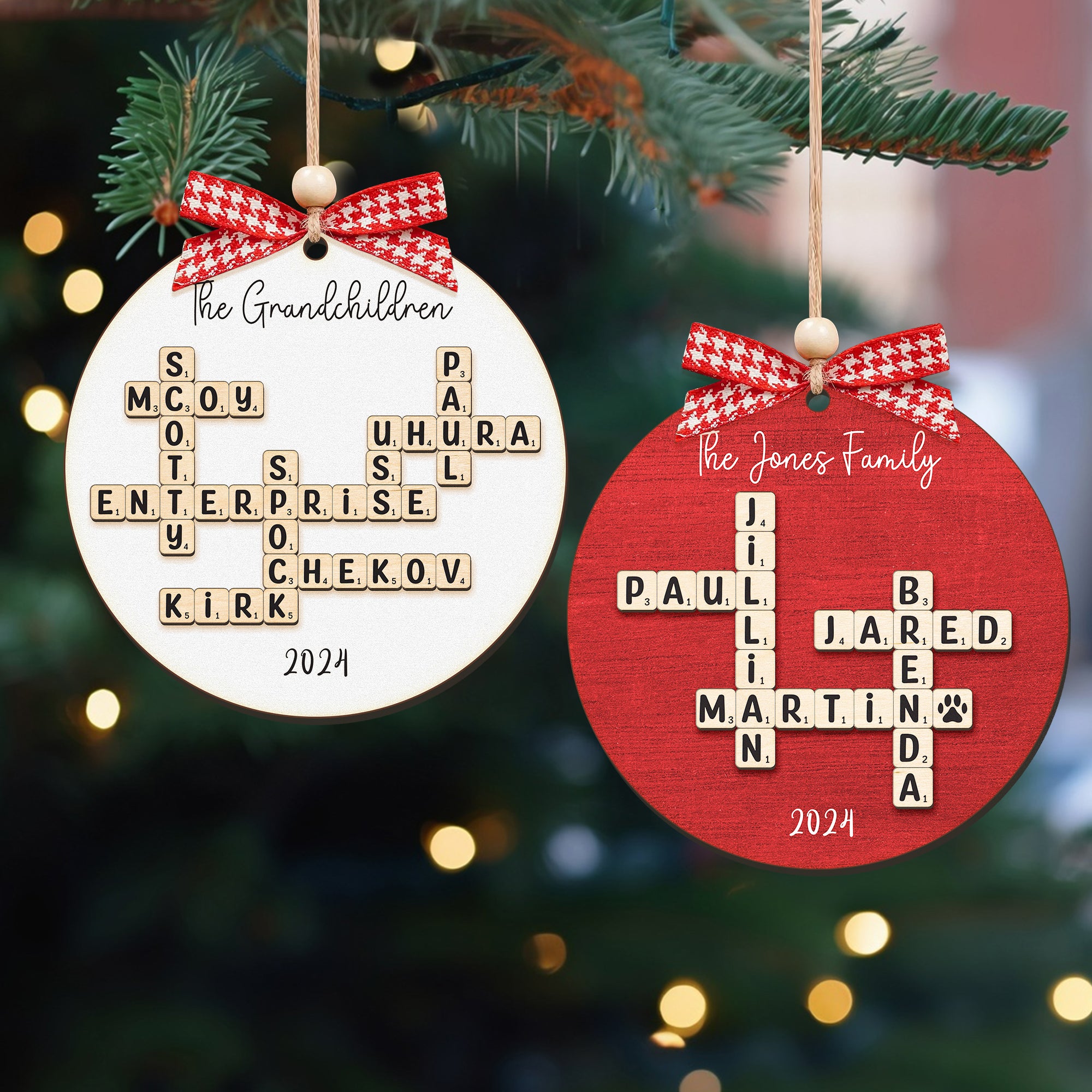 Personalized Family Crossword Puzzle Art 2 Layer Wooden Ornament, The Family Puzzle Crossword Ornament CF590