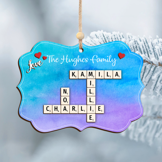 Personalized Family Crossword Wooden Ornament, Family Name Christmas Ornament CF592