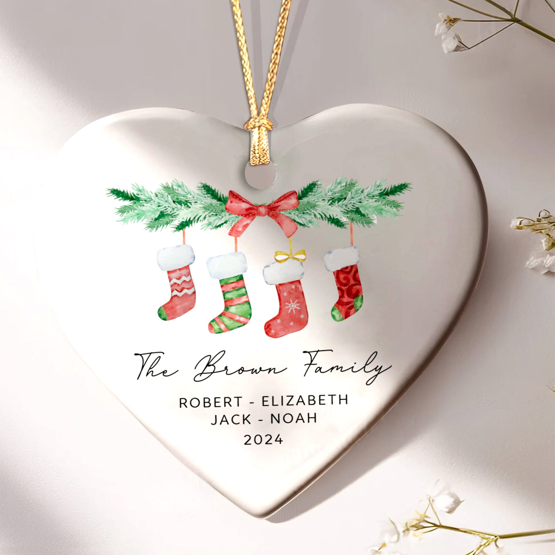 Personalized Family of 4 Heart-Shaped Ornament