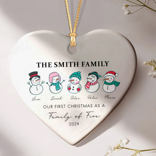 Personalized Family of 4 Heart-Shaped Ornament