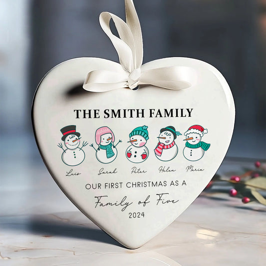 Personalized Family of 4 Ornament, Personalized Heart Shaped Ornament CY02-12