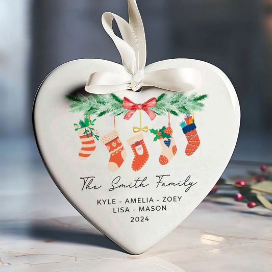 Personalized Family of 4 Ornament, Personalized Heart Shaped Ornament CY02-11