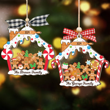 Personalized Gingerbread Family Christmas Ornament, Family 5 Layers Shaker Ornament Wood and Acrylic CF198