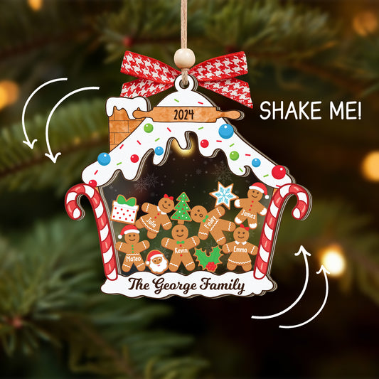 Personalized Gingerbread Family Christmas Ornament, Family 5 Layers Shaker Ornament Wood and Acrylic CF198