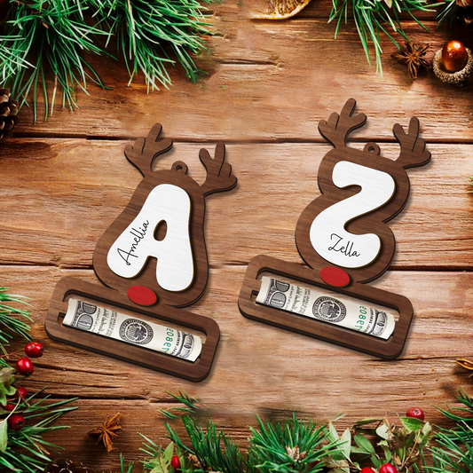 Personalized Reindeer Alphabet Christmas Money Holder, Christmas Reindeer Letter Ornament MH46