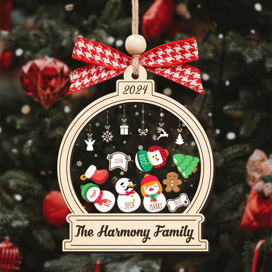 Personalized Snowman Family Christmas Ornament 2024 – Custom 5-Layer Shaker Ornament CF105