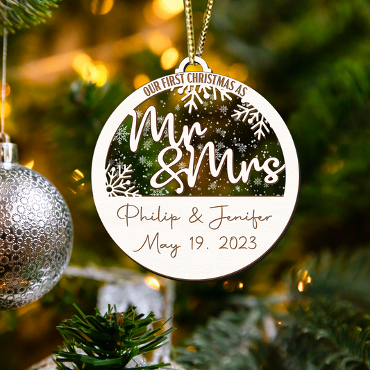 Personalized Wedding Gift Ornament, First Christmas Married, Just Married Ornament CF130