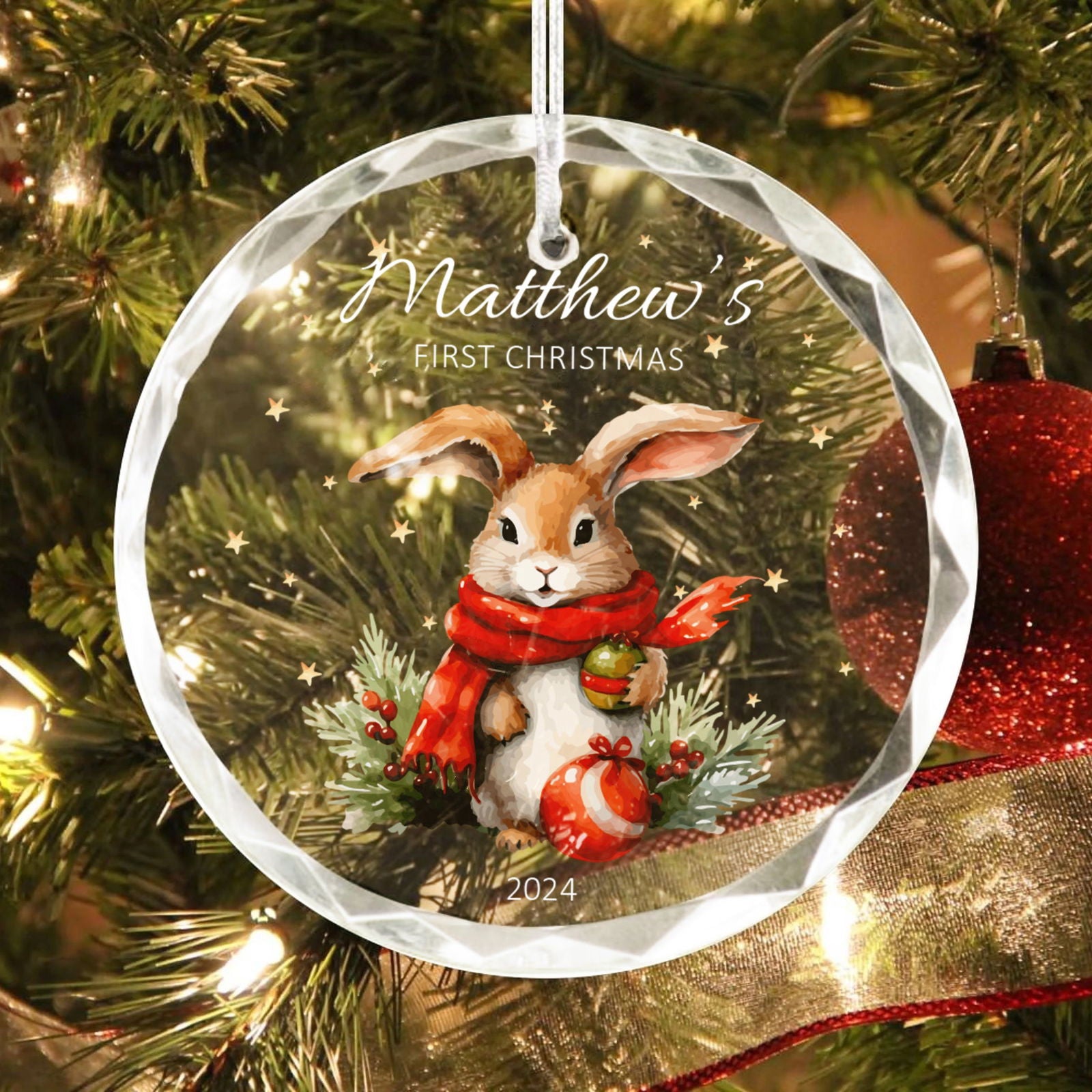 Personalized Baby's First Christmas Glass Ornament, Personalized Woodland Creatures GX02-23 - Kindlytoys