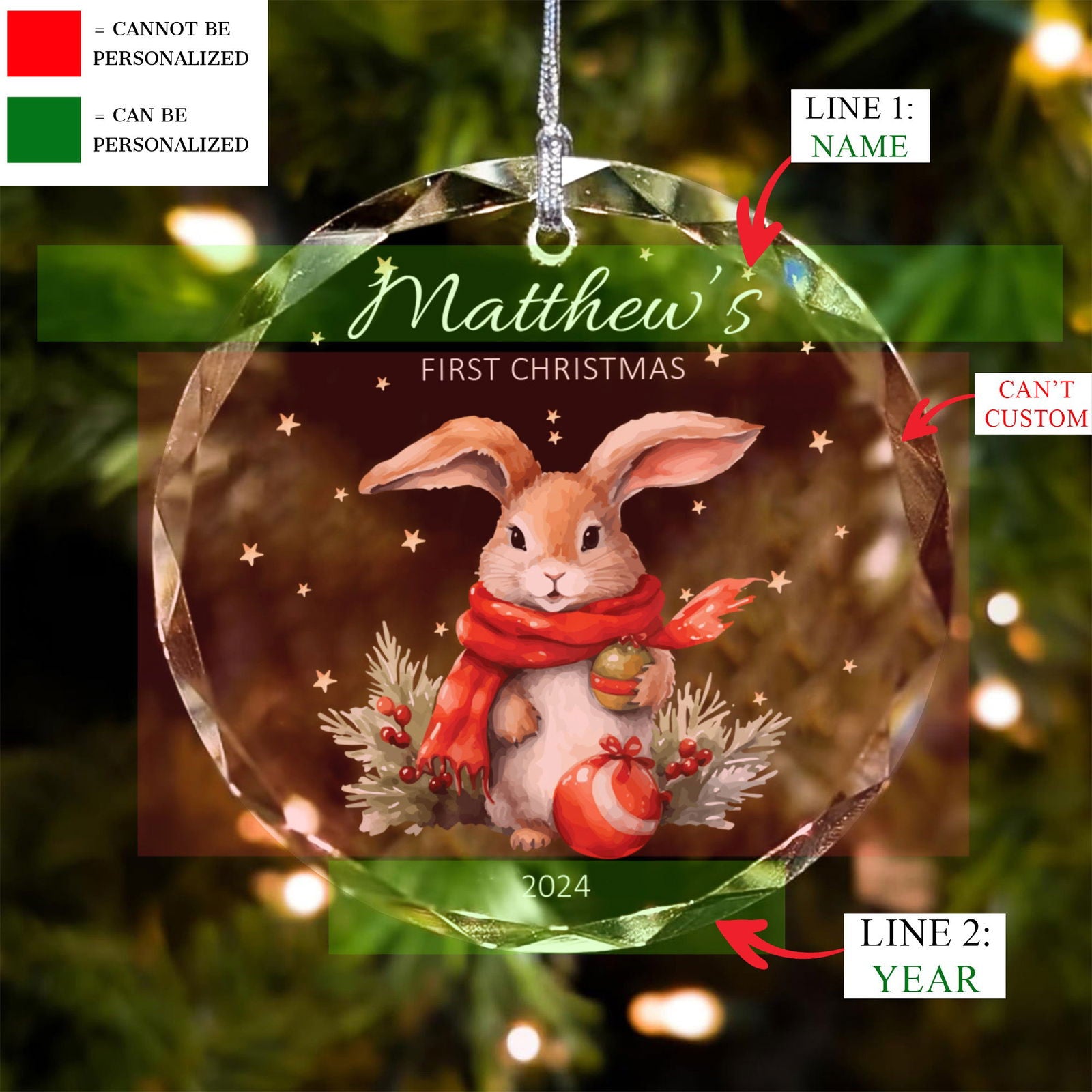 Personalized Baby's First Christmas Glass Ornament, Personalized Woodland Creatures GX02-23 - Kindlytoys