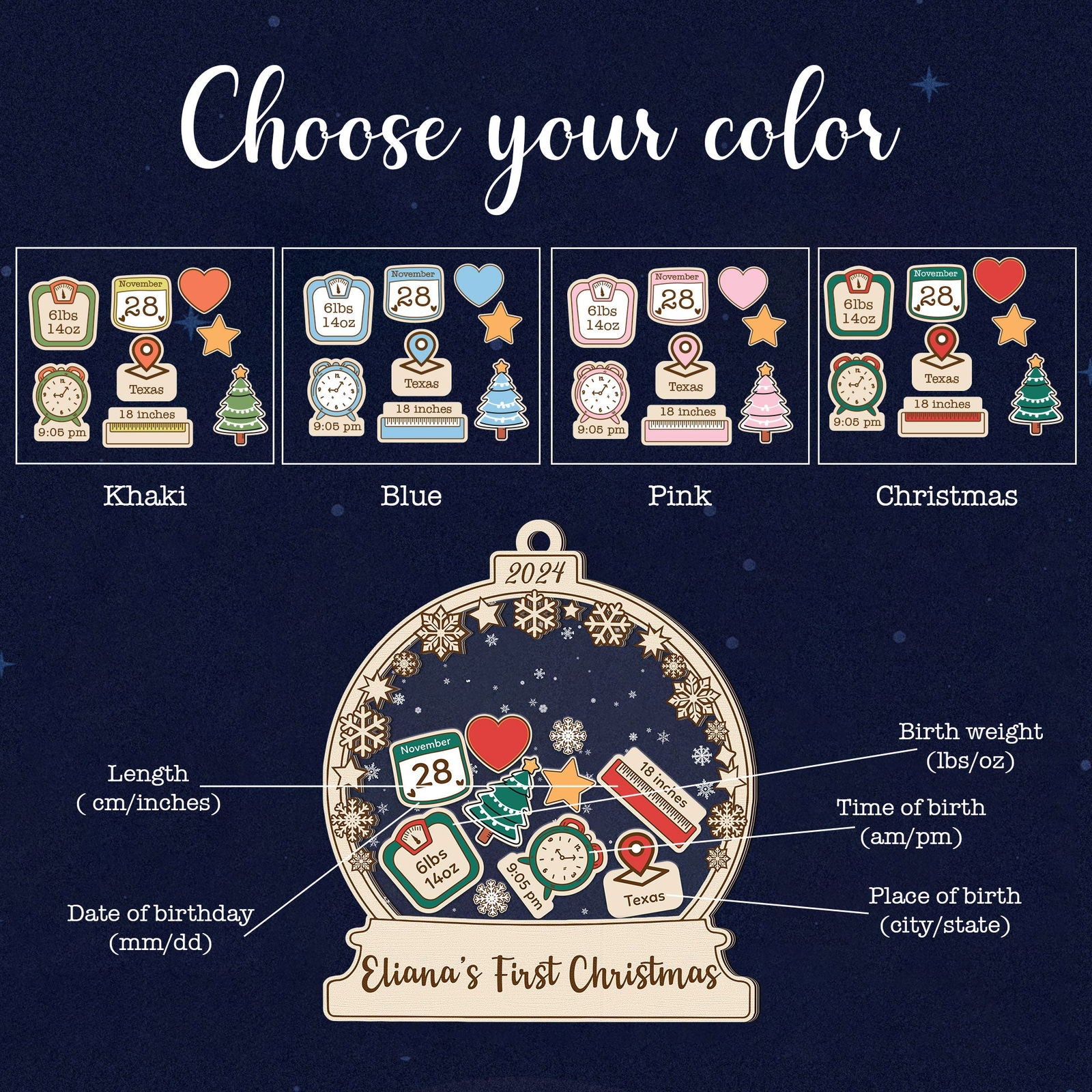 Personalized Babys 1st Christmas Ornament 2024, Shaker Babies Ornament CF602 - Kindlytoys