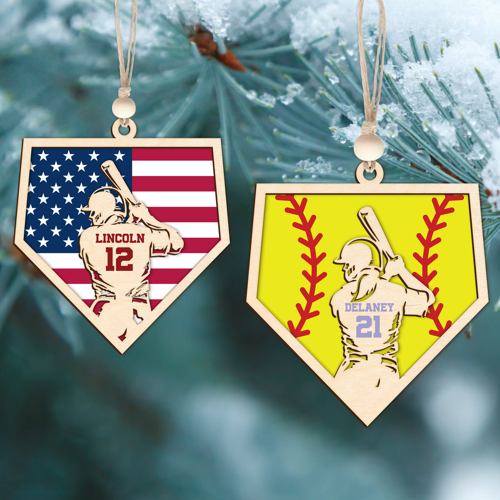 Personalized Baseball and Softball Wood Ornament 2 Layered Sports Ornament, Baseball Jersey Gift, CF433 - Kindlytoys