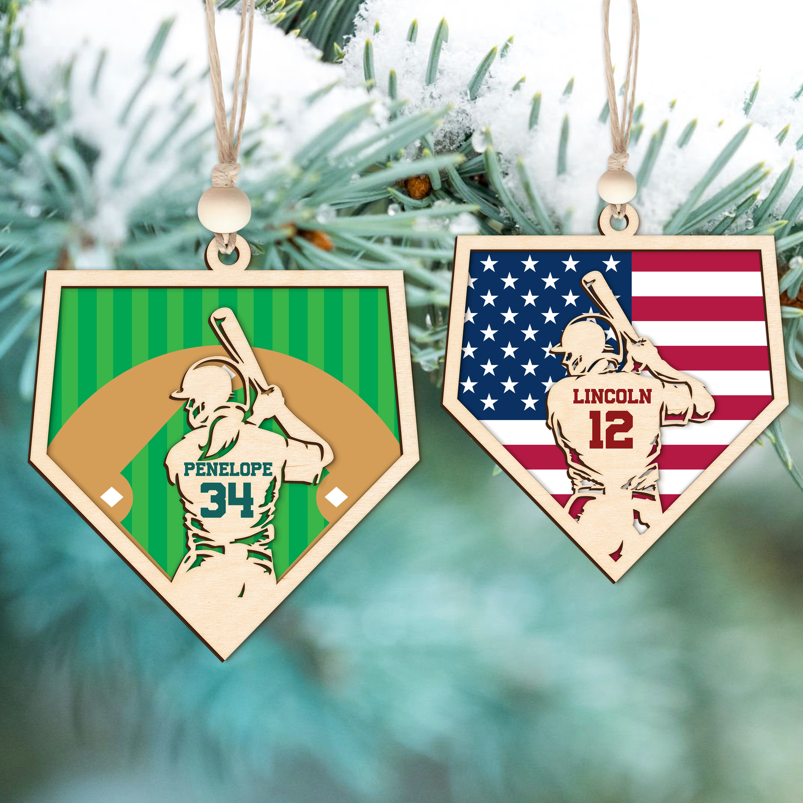Personalized Baseball and Softball Wood Ornament 2 Layered Sports Ornament, Baseball Jersey Gift, CF433 - Kindlytoys