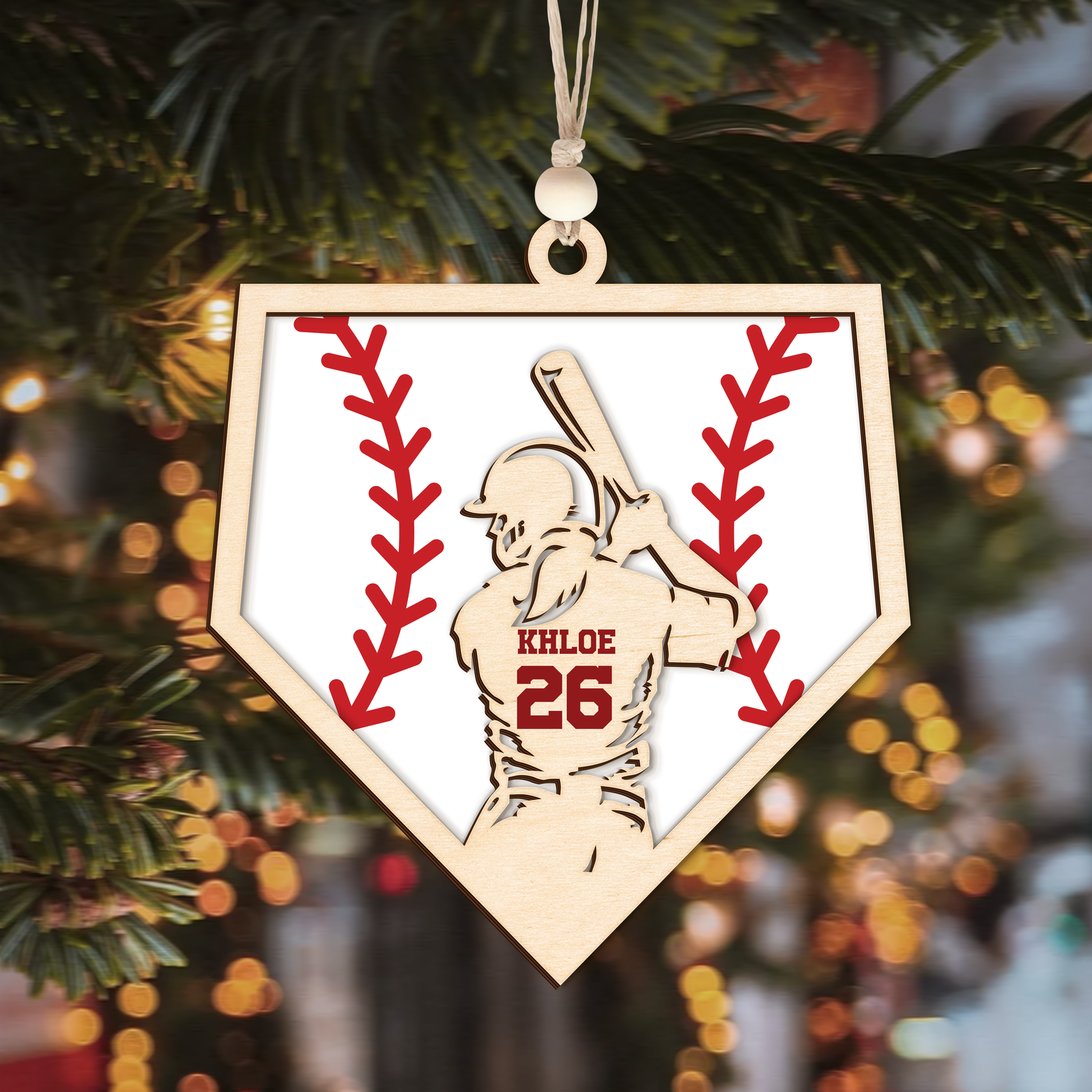 Personalized Baseball and Softball Wood Ornament 2 Layered Sports Ornament, Baseball Jersey Gift, CF433 - Kindlytoys