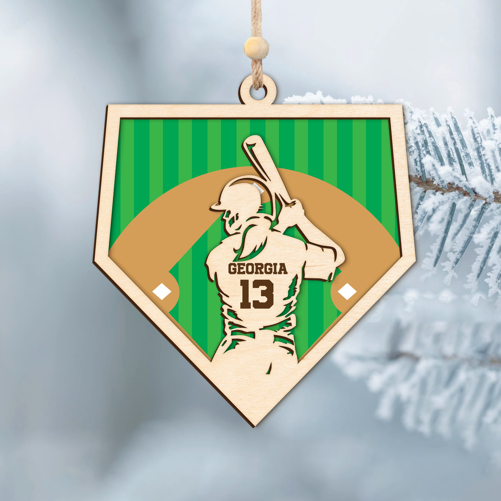 Personalized Baseball and Softball Wood Ornament 2 Layered Sports Ornament, Baseball Jersey Gift, CF433 - Kindlytoys