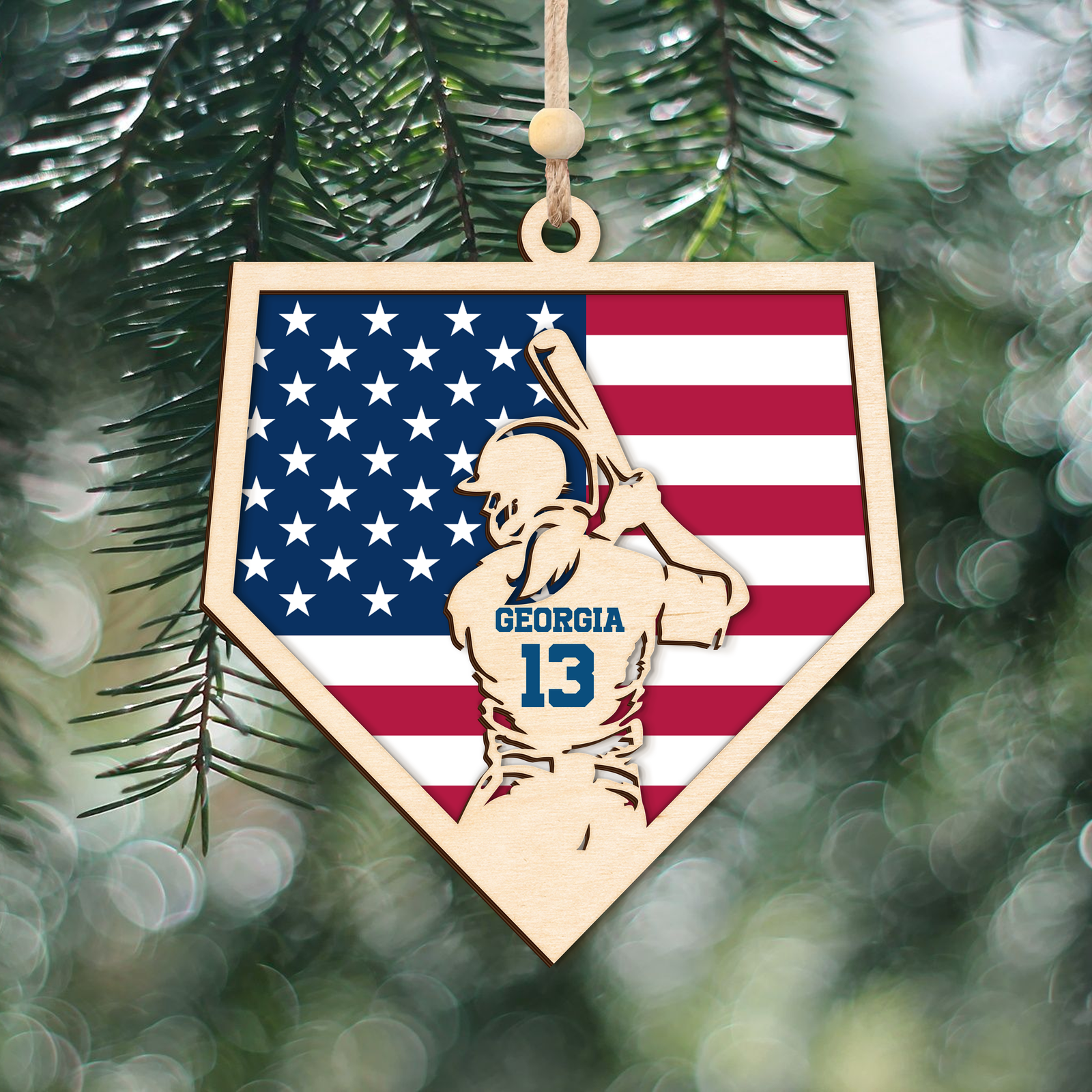 Personalized Baseball and Softball Wood Ornament 2 Layered Sports Ornament, Baseball Jersey Gift, CF433 - Kindlytoys