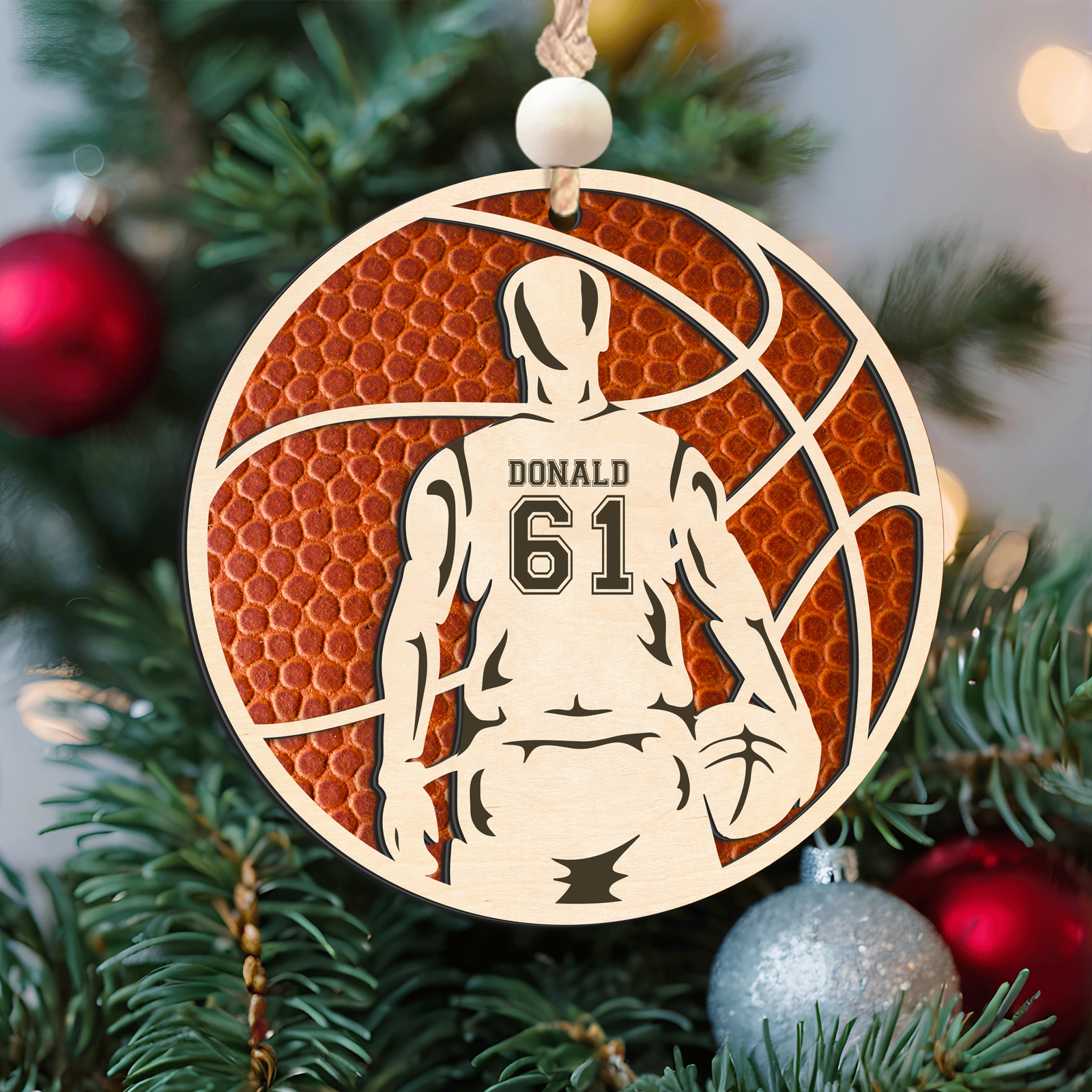 Personalized Basketball Christmas Ornament, Custom Basketball Player 2 Layered Wooden Ornament CF925 - Kindlytoys