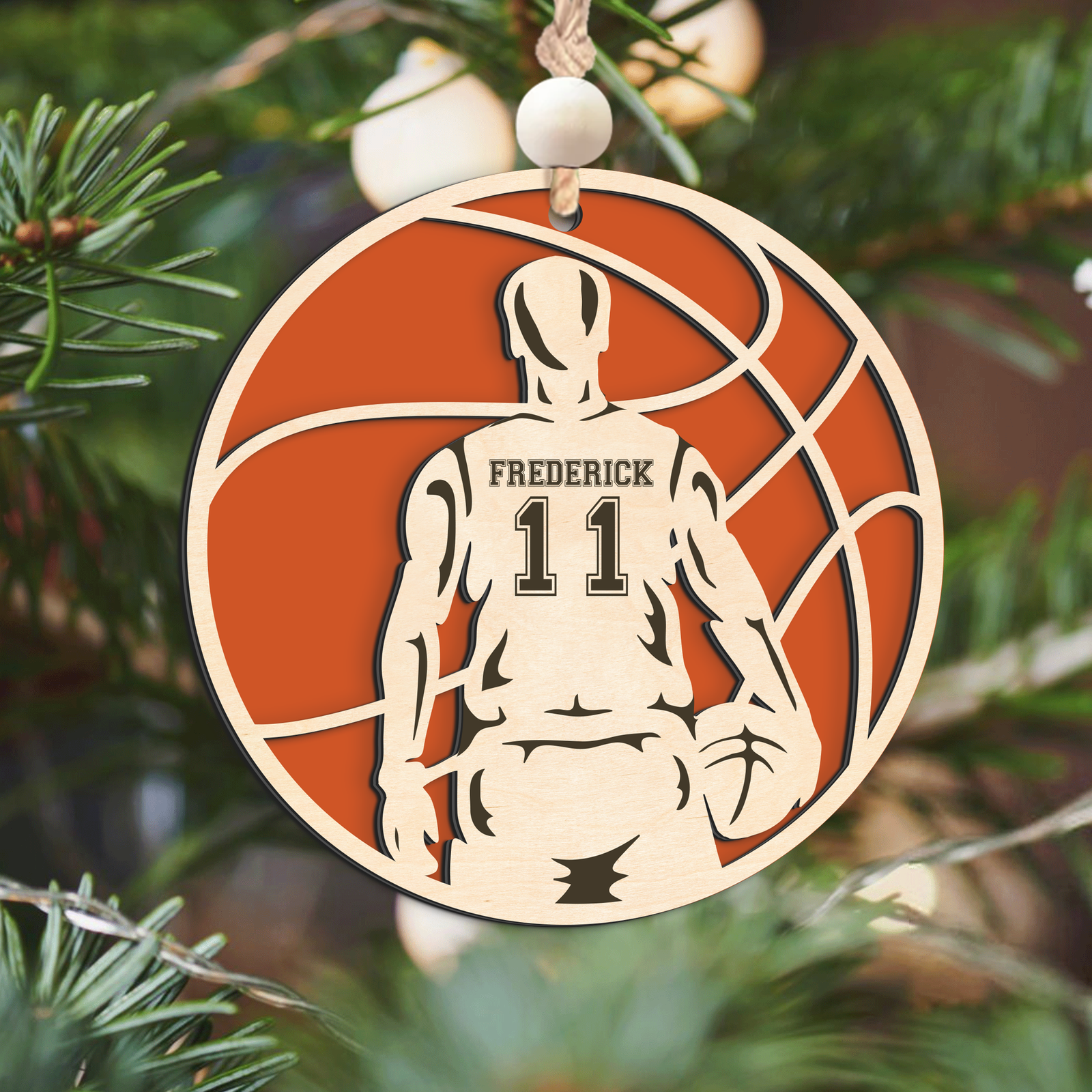 Personalized Basketball Christmas Ornament, Custom Basketball Player 2 Layered Wooden Ornament CF925 - Kindlytoys