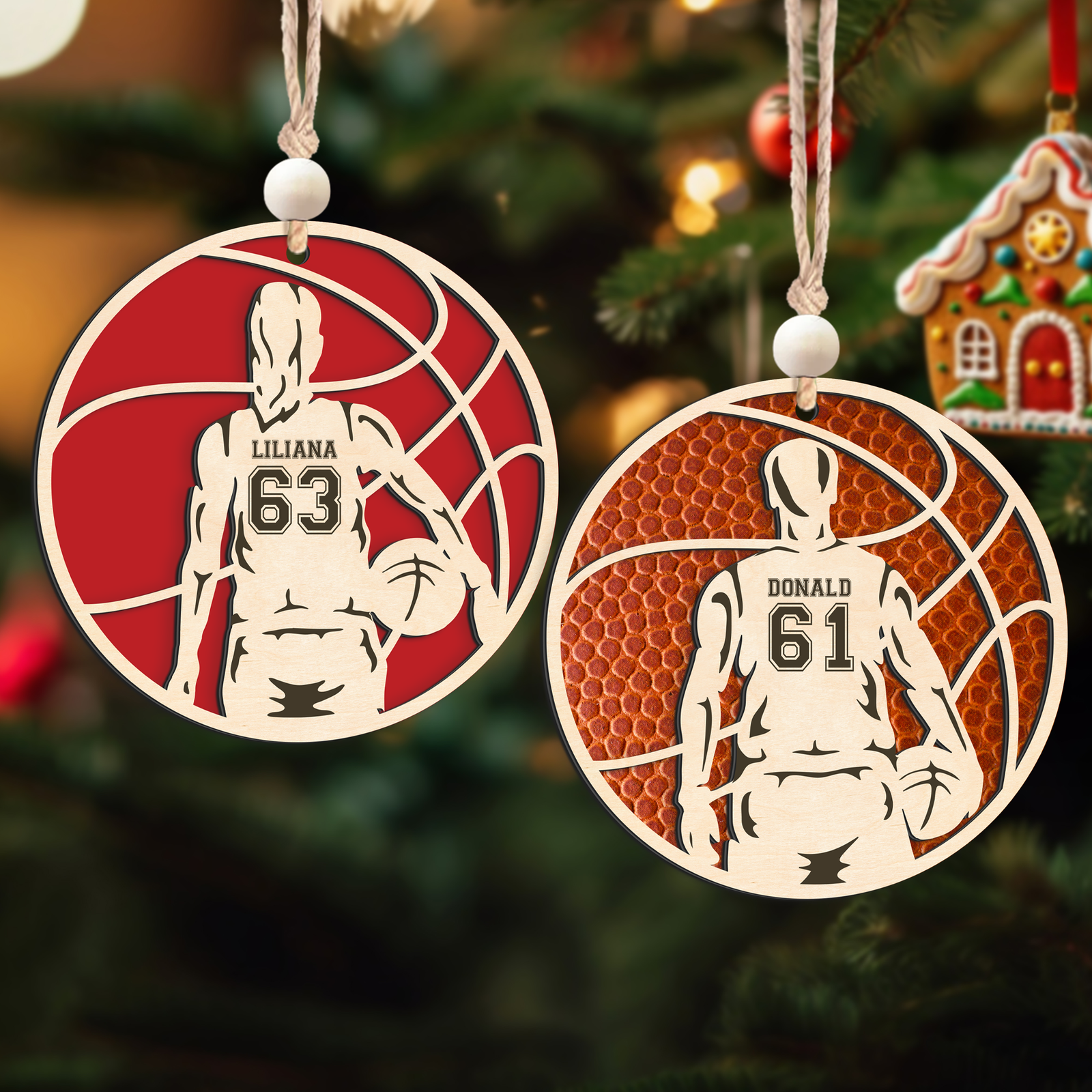 Personalized Basketball Christmas Ornament, Custom Basketball Player 2 Layered Wooden Ornament CF925 - Kindlytoys