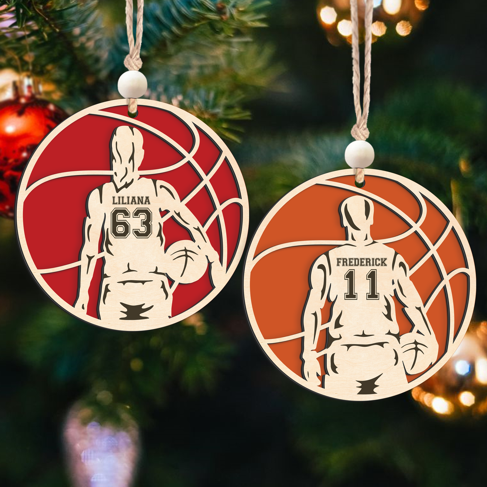 Personalized Basketball Christmas Ornament, Custom Basketball Player 2 Layered Wooden Ornament CF925 - Kindlytoys