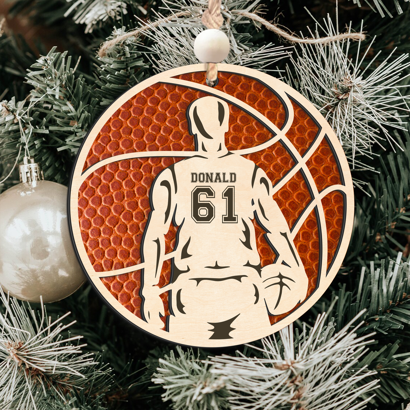 Personalized Basketball Christmas Ornament, Custom Basketball Player 2 Layered Wooden Ornament CF925 - Kindlytoys