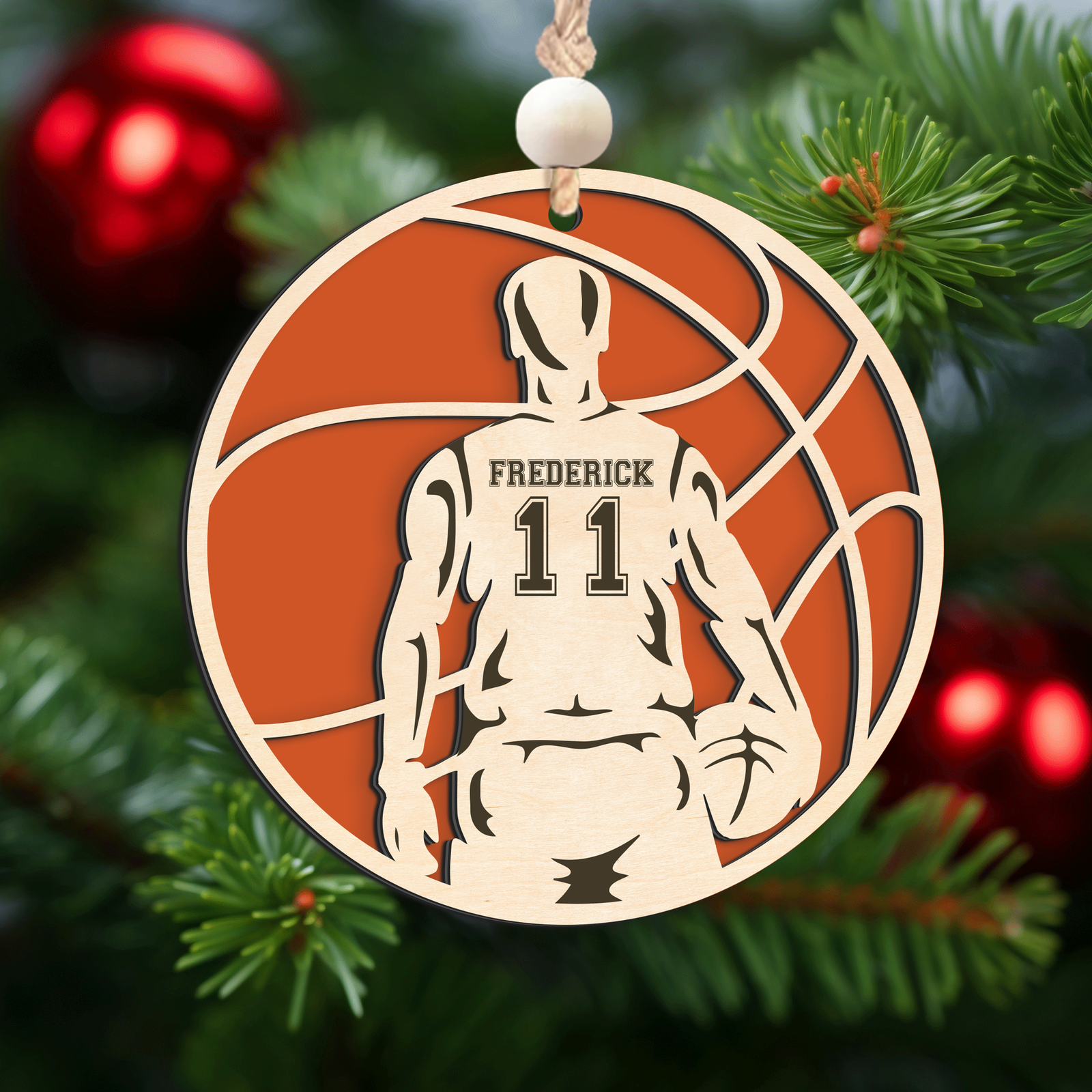 Personalized Basketball Christmas Ornament, Custom Basketball Player 2 Layered Wooden Ornament CF925 - Kindlytoys