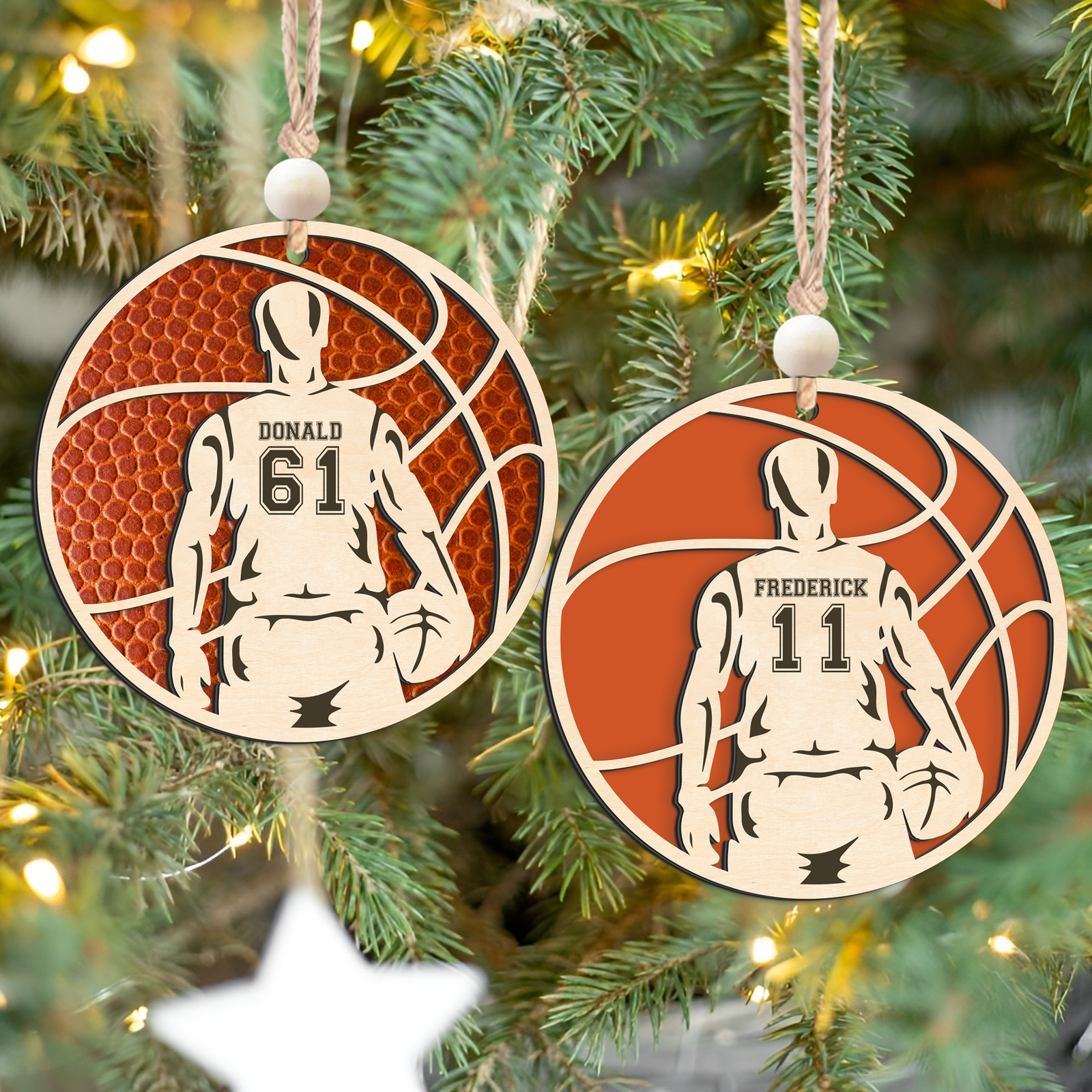Personalized Basketball Christmas Ornament, Custom Basketball Player 2 Layered Wooden Ornament CF925 - Kindlytoys