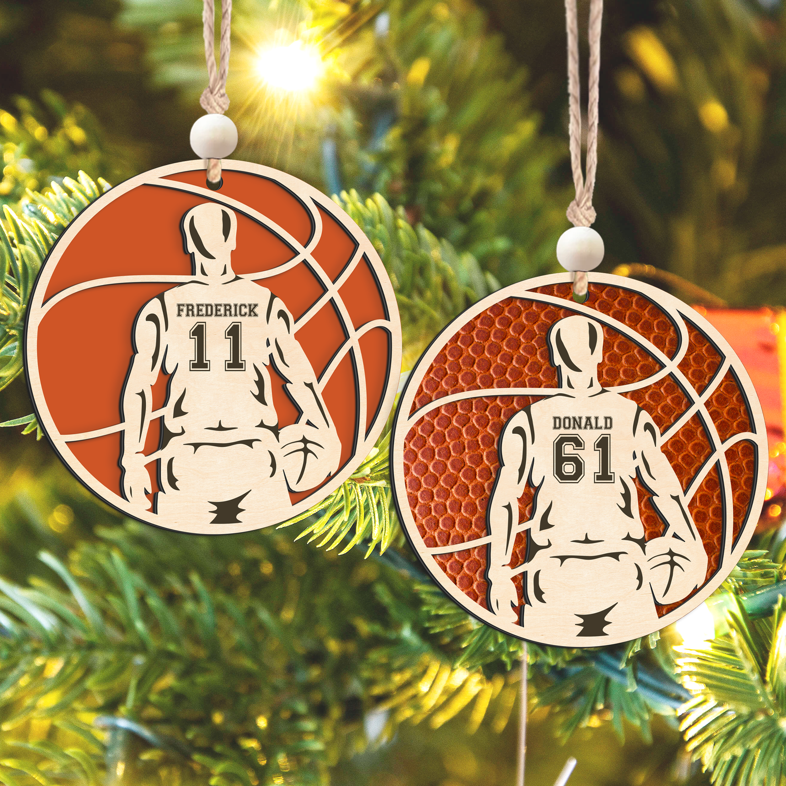 Personalized Basketball Christmas Ornament, Custom Basketball Player 2 Layered Wooden Ornament CF925 - Kindlytoys