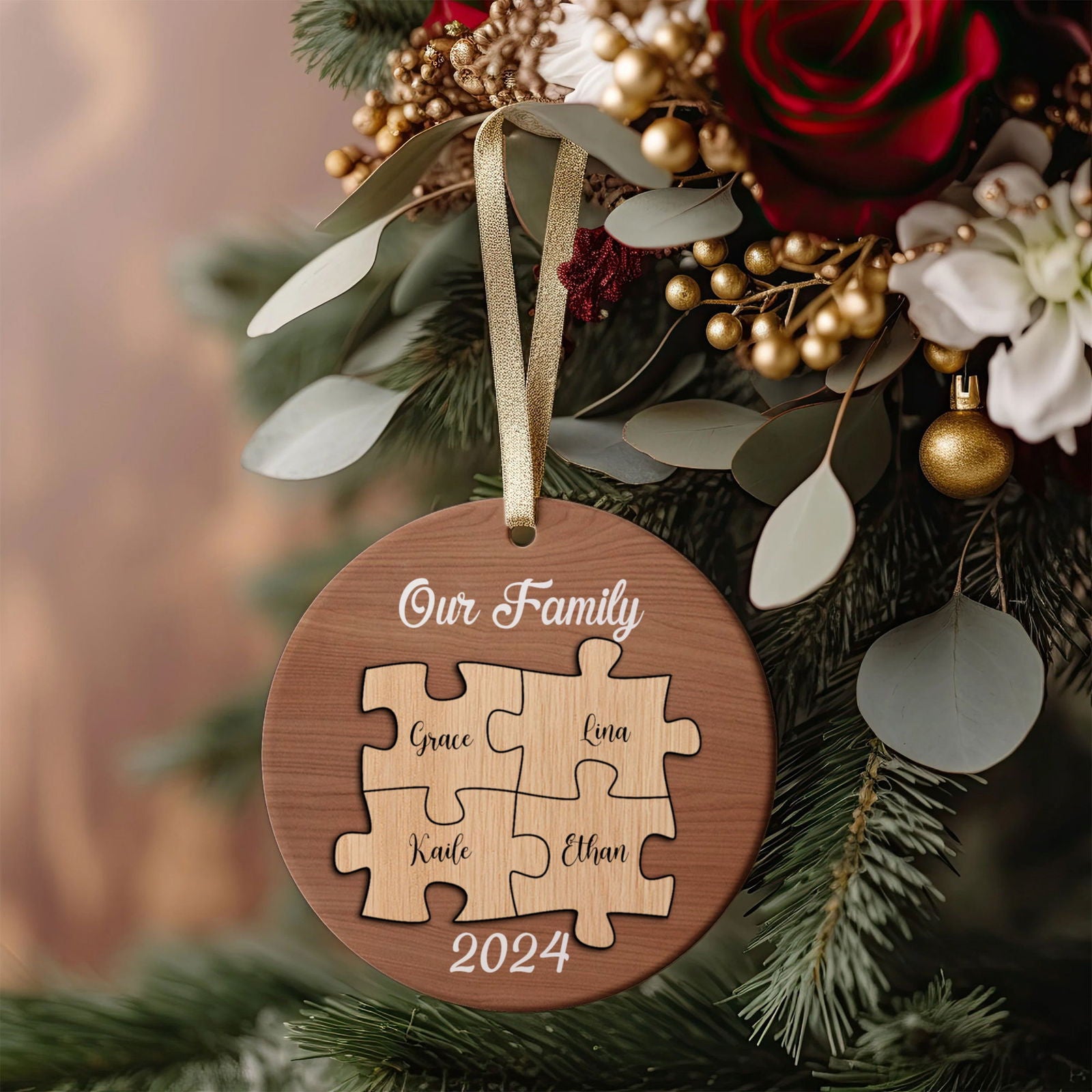 Personalized Ceramic Family Ornament, Puzzle Ornament, Pieces of our Family CX02-32 - Kindlytoys