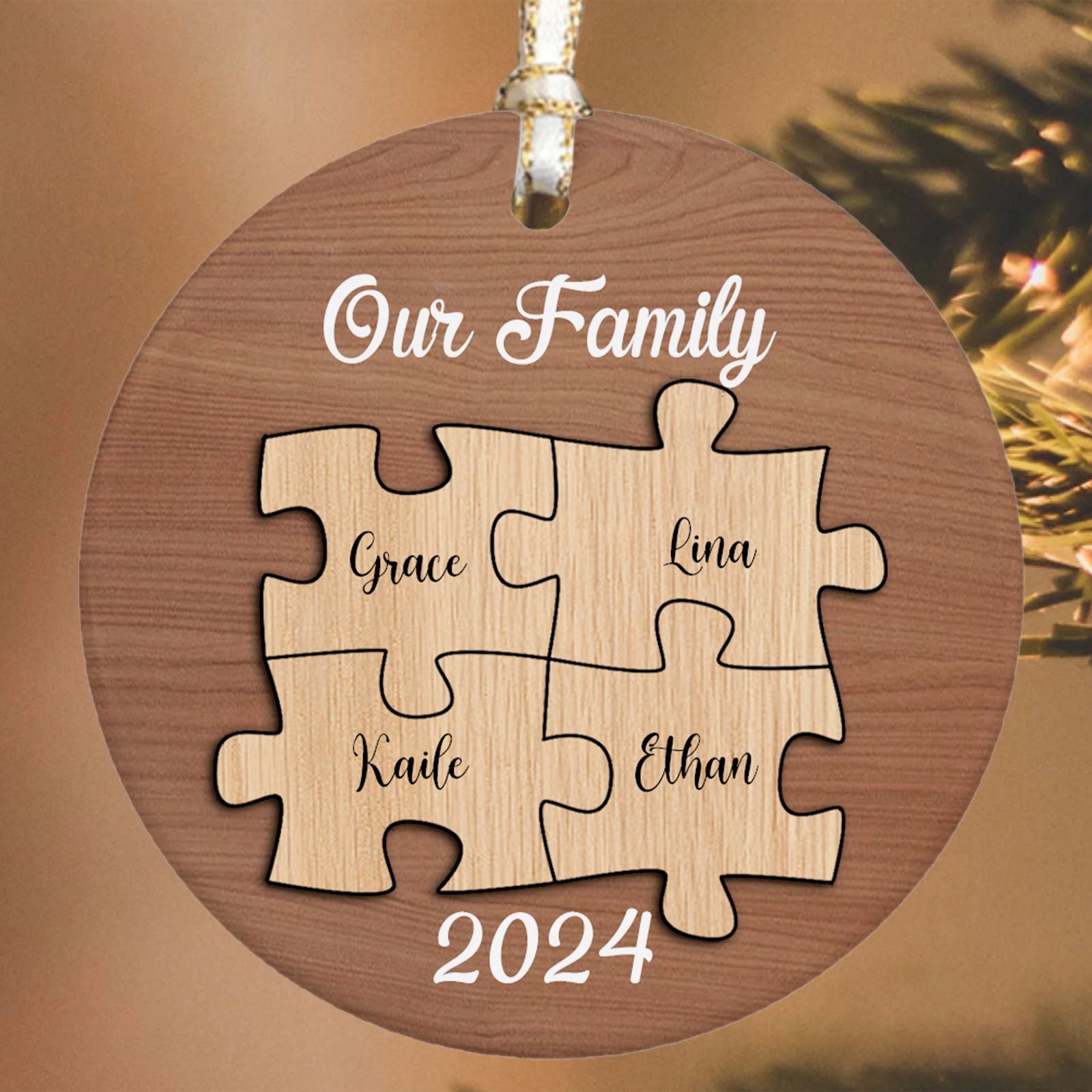 Personalized Ceramic Family Ornament, Puzzle Ornament, Pieces of our Family CX02-32 - Kindlytoys
