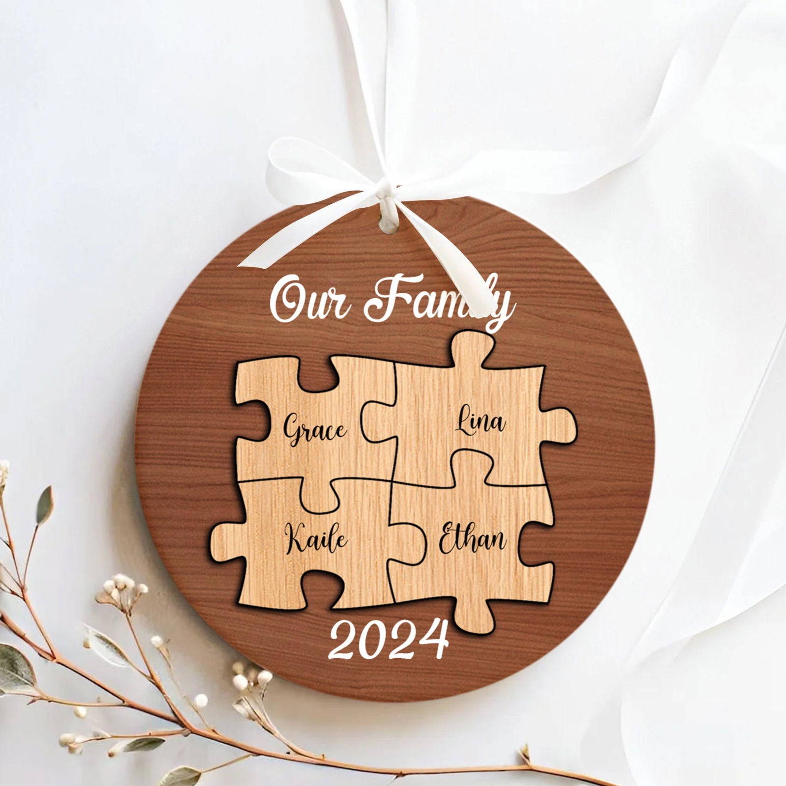 Personalized Ceramic Family Ornament, Puzzle Ornament, Pieces of our Family CX02-32 - Kindlytoys