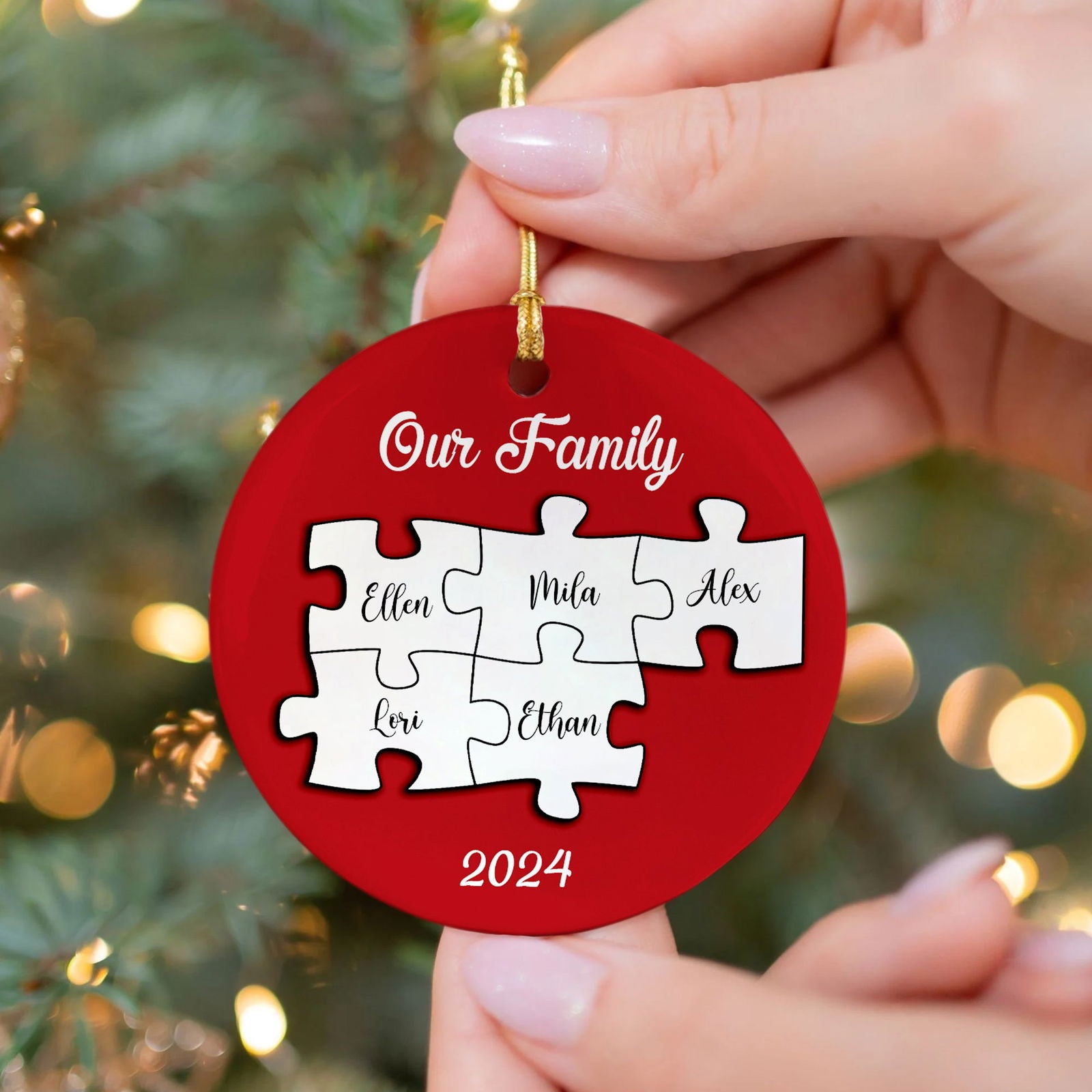 Personalized Ceramic Family Ornament, Puzzle Ornament, Pieces of our Family CX02-33 - Kindlytoys
