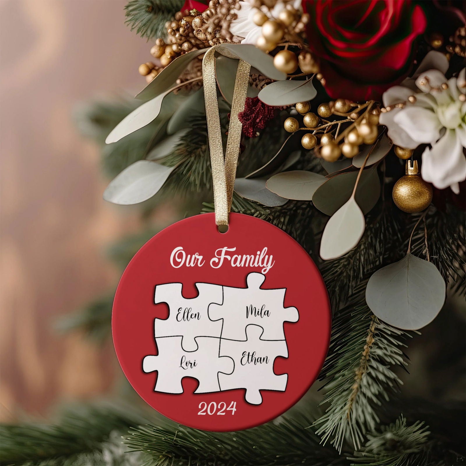 Personalized Ceramic Family Ornament, Puzzle Ornament, Pieces of our Family CX02-33 - Kindlytoys