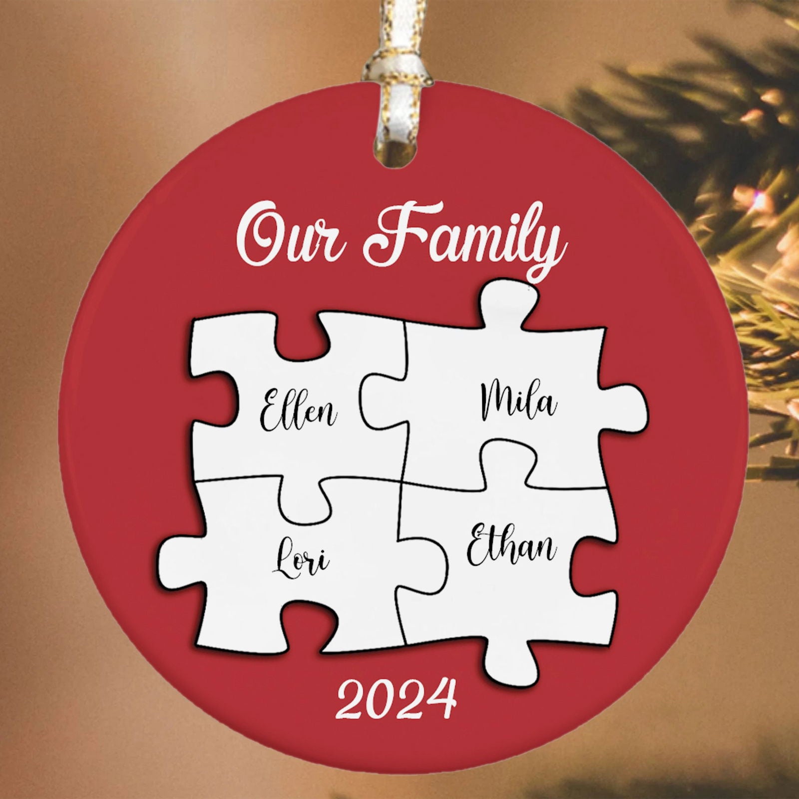 Personalized Ceramic Family Ornament, Puzzle Ornament, Pieces of our Family CX02-33 - Kindlytoys