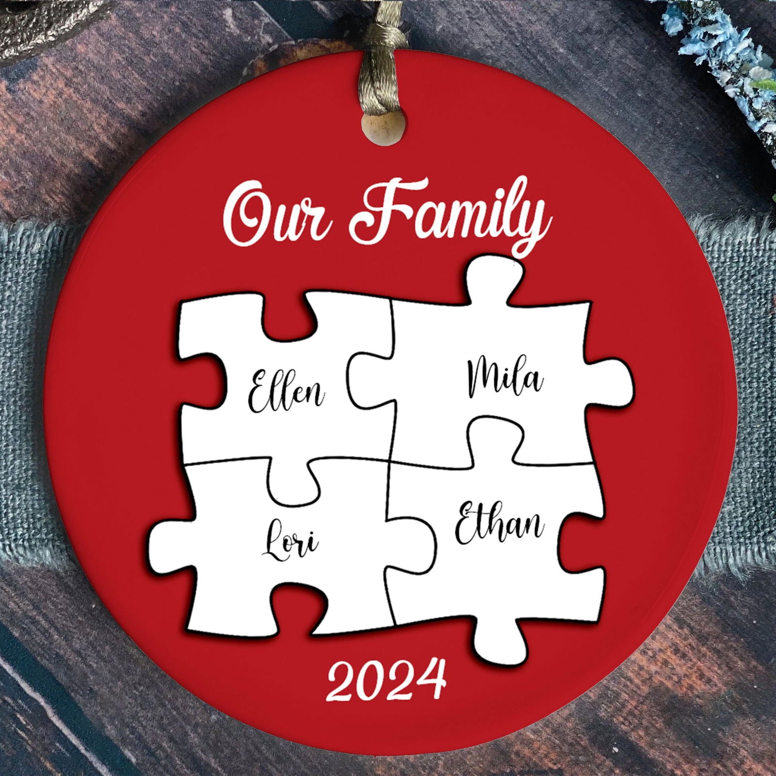 Personalized Ceramic Family Ornament, Puzzle Ornament, Pieces of our Family CX02-33 - Kindlytoys