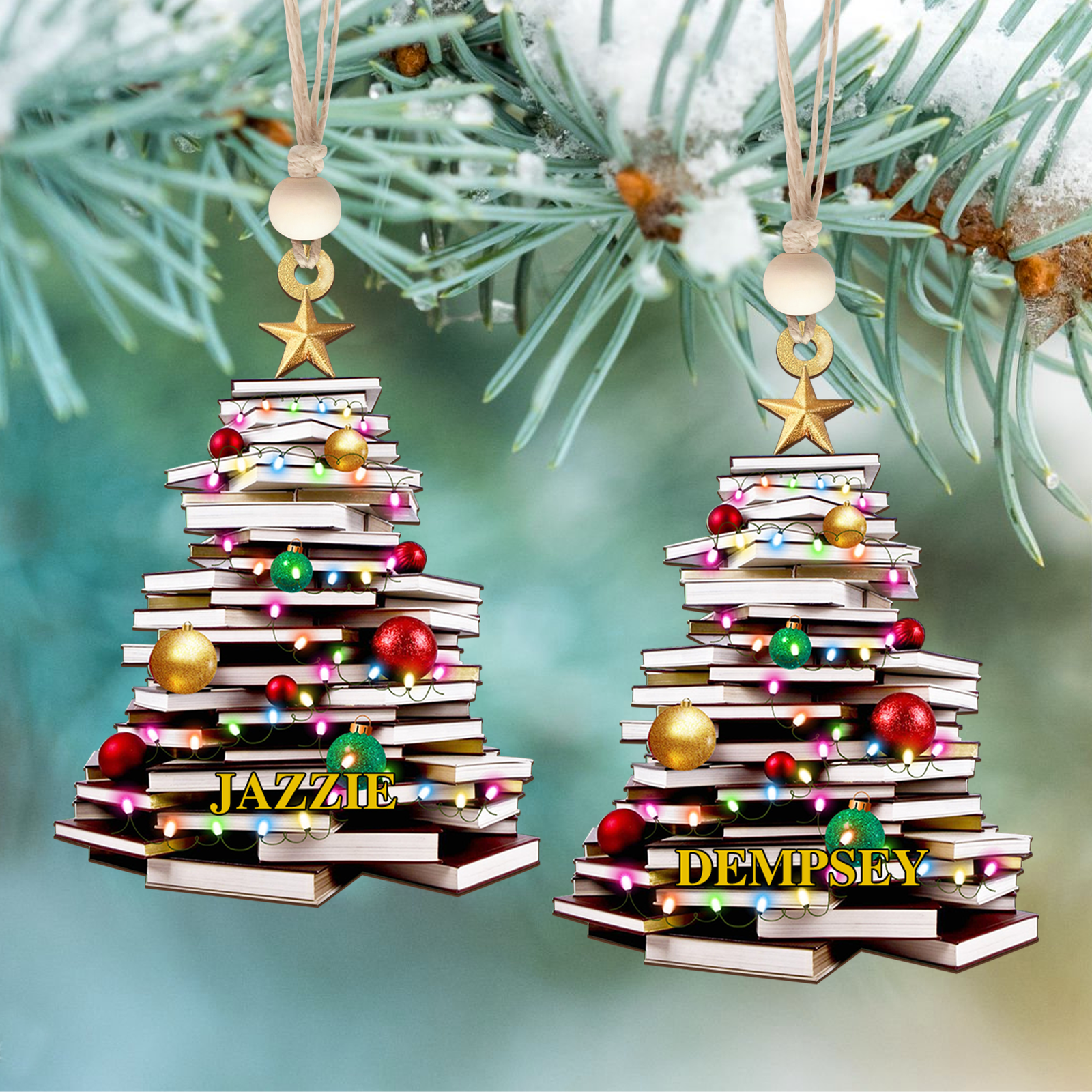 Personalized Christmas Book Tree Name Ornament, Book Lover Gift, Bookworm Gifts CF111 - Kindlytoys