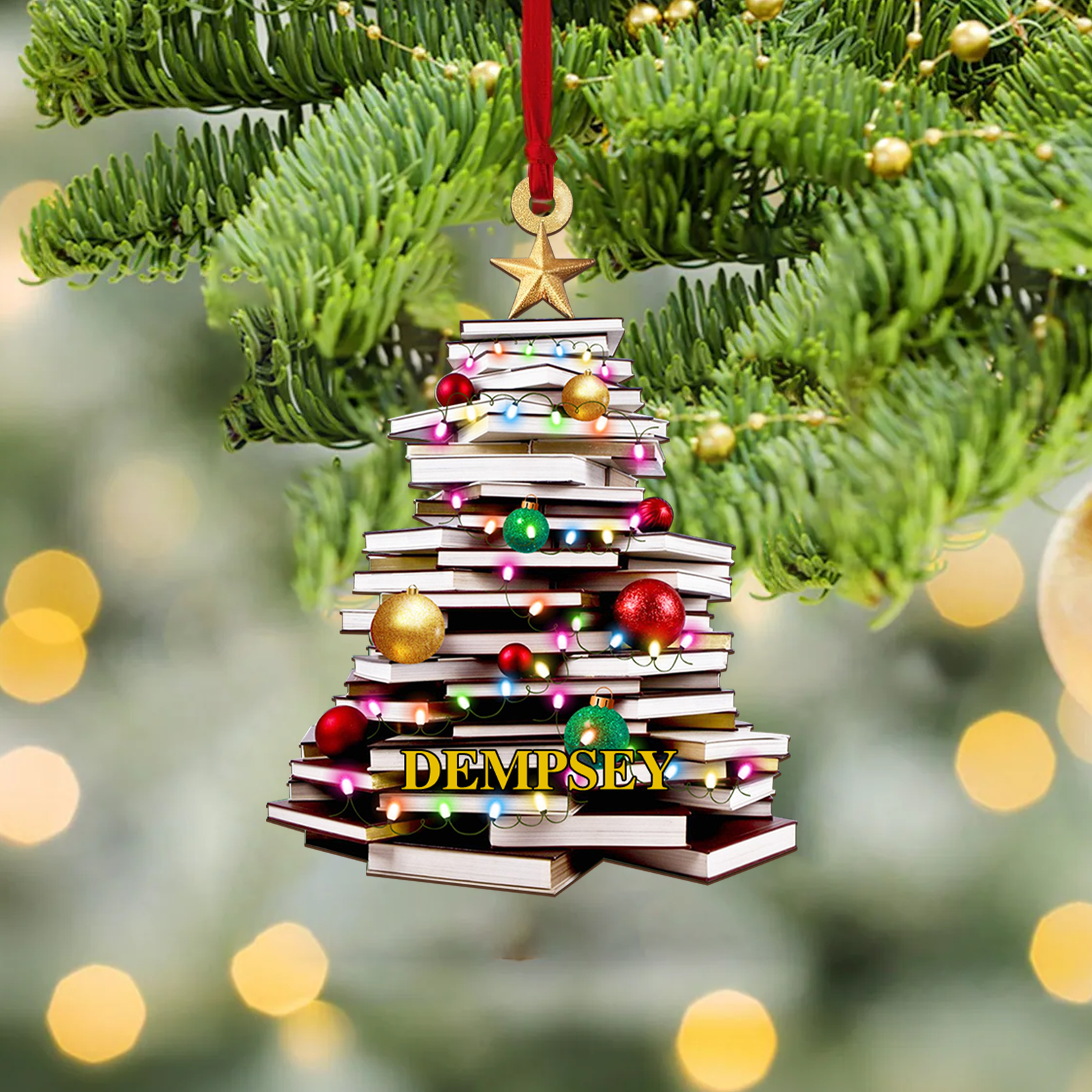 Personalized Christmas Book Tree Name Ornament, Book Lover Gift, Bookworm Gifts CF111 - Kindlytoys