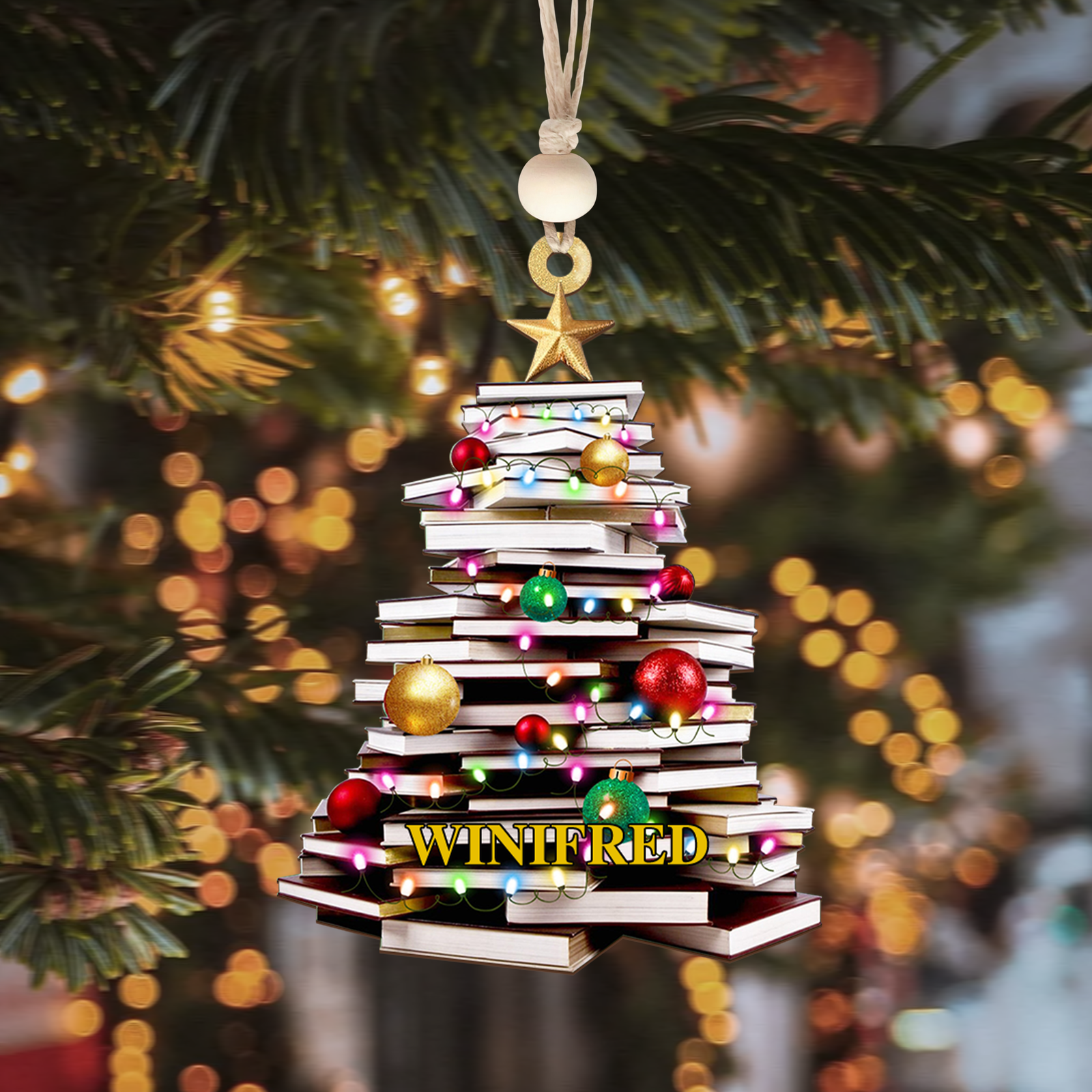 Personalized Christmas Book Tree Name Ornament, Book Lover Gift, Bookworm Gifts CF111 - Kindlytoys
