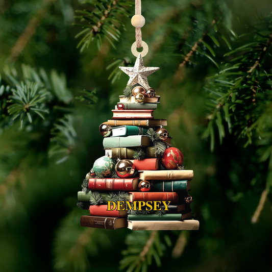 Personalized Christmas Book Tree Name Ornament, Book Lover Gift, Bookworm Gifts CF113 - Kindlytoys
