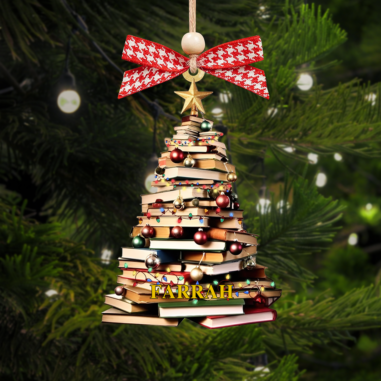Personalized Christmas Book Tree Name Ornament, Book Lover Gift CF110 - Kindlytoys