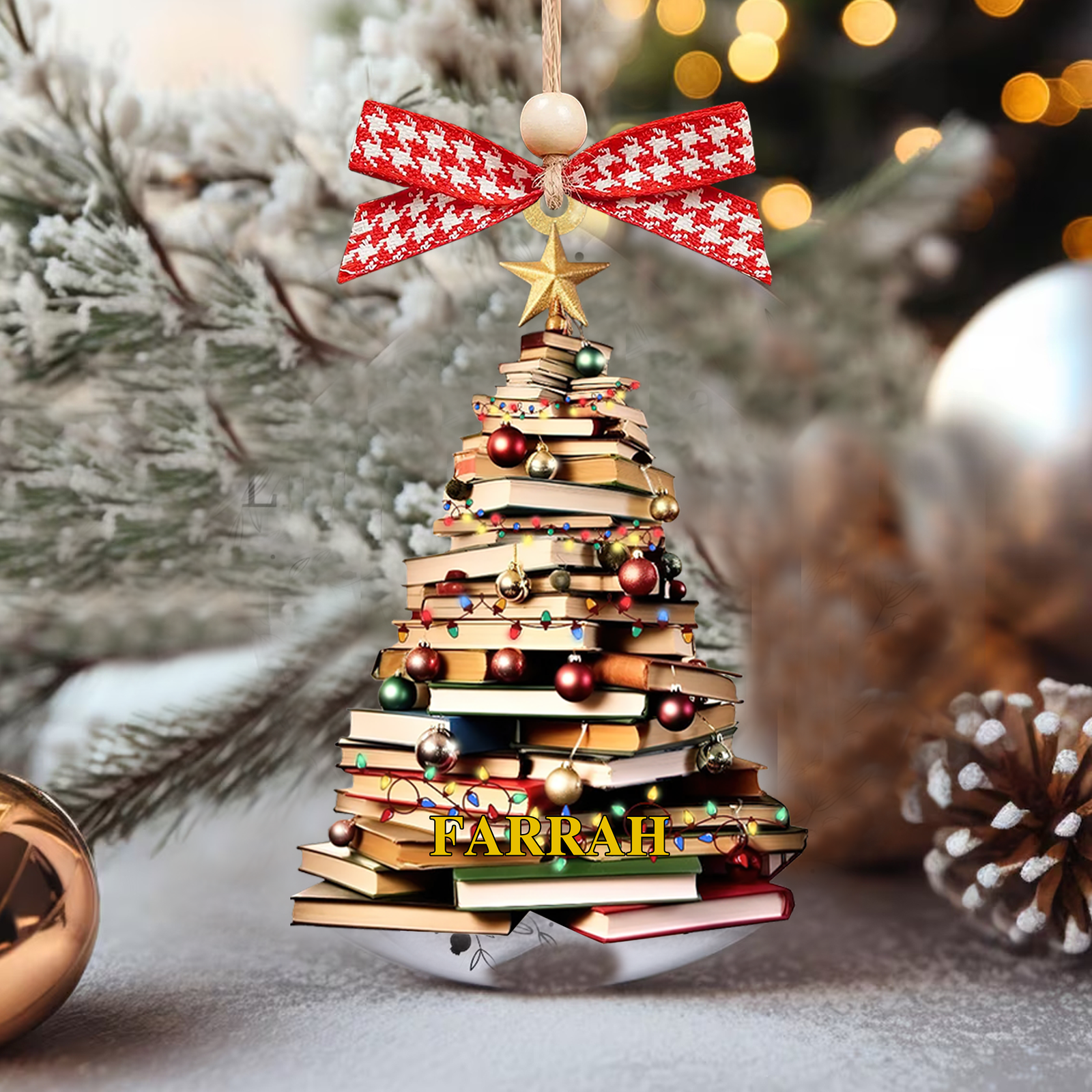 Personalized Christmas Book Tree Name Ornament, Book Lover Gift CF110 - Kindlytoys