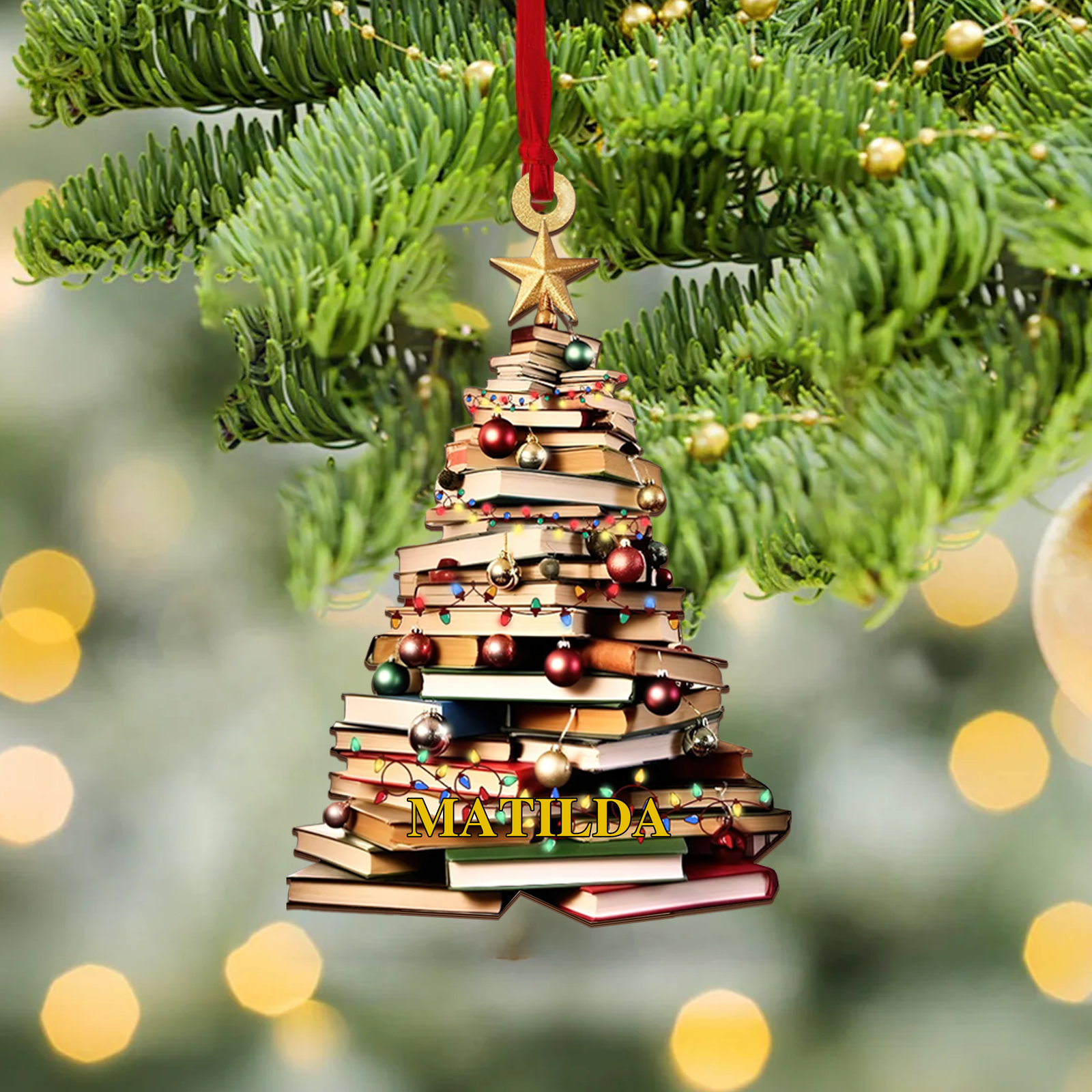 Personalized Christmas Book Tree Name Ornament, Book Lover Gift CF110 - Kindlytoys